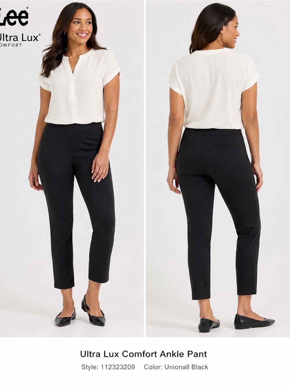 NWT Lee Black Straight-Leg Pull-On Pants